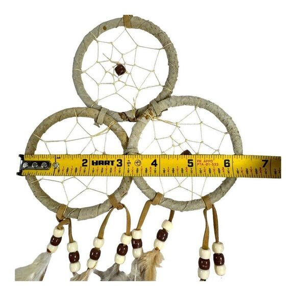 Handmade Triple Ring Dreamcatcher Feathers & Beads Southwest Genuine Vintage - Picture 7 of 7